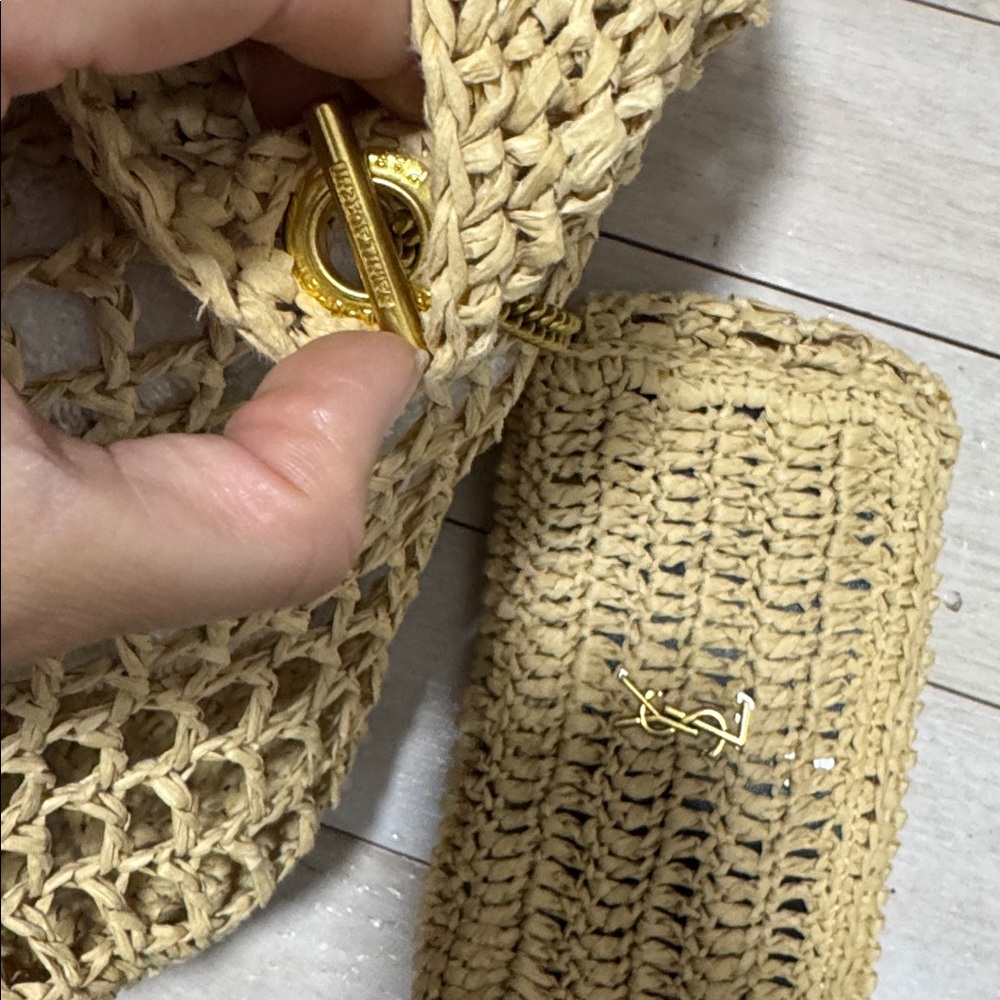 Yves Saint Laurent Cream Crochet Tote with Gold YSL Emblem - Picture 8 of 10